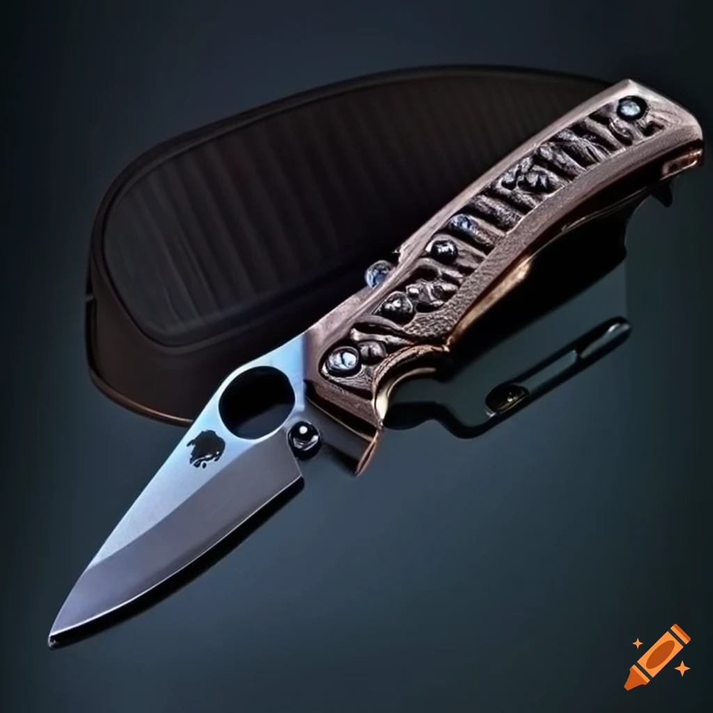 Spyderco jackknife scalpel on dark glass steel table in futuristic Japan style
