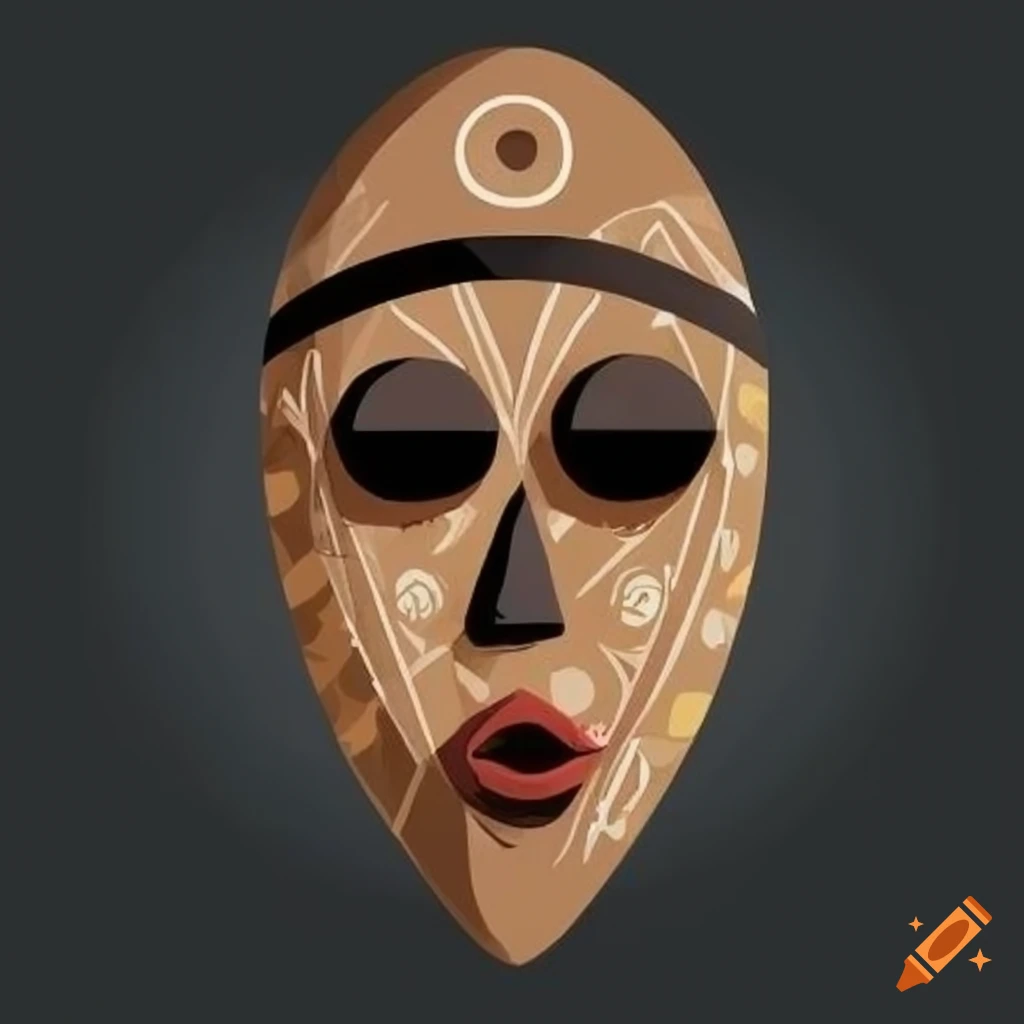 African tribal mask in a cartoon art style