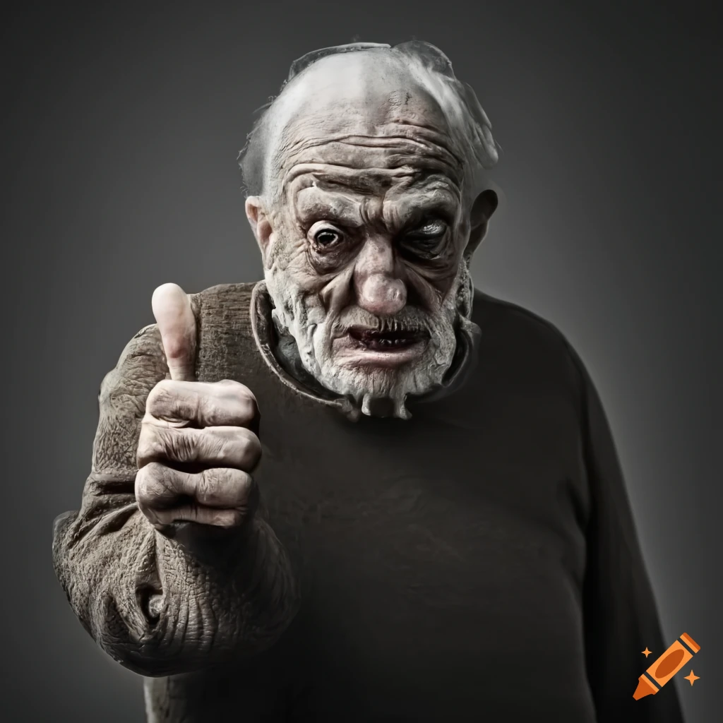 Grotesque old man giving a thumbs up gesture