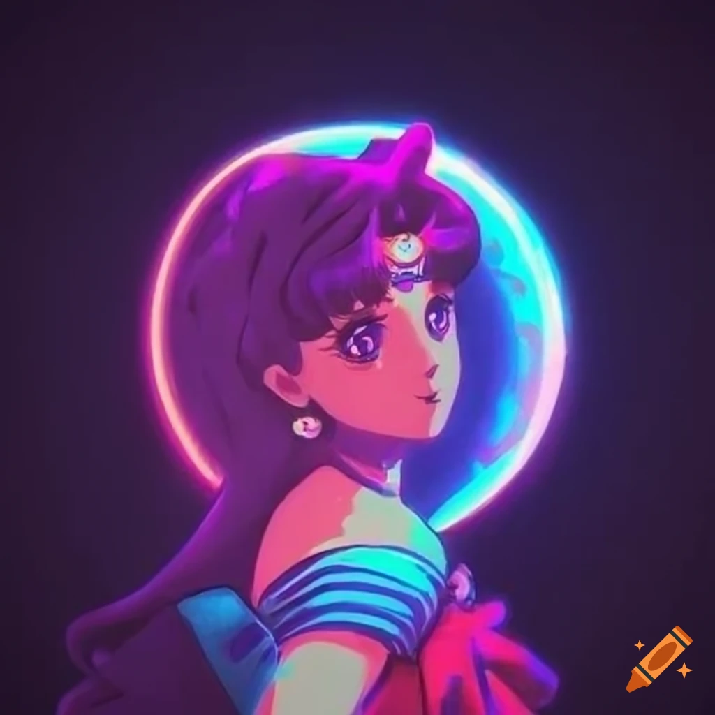 Charming vaporwave painting of Sailor Moon in kawaii style