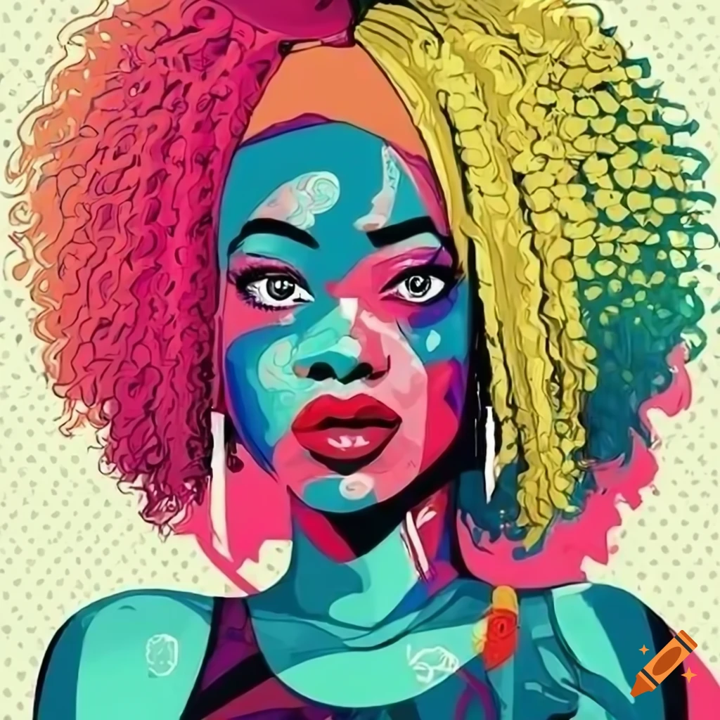 Stunning portrait of African American woman with colorful outfit in comic style