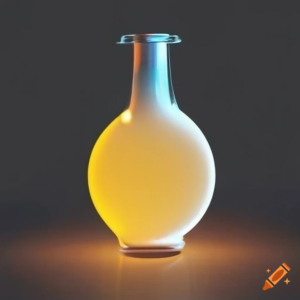 White glowing drink in a round elegant bottle