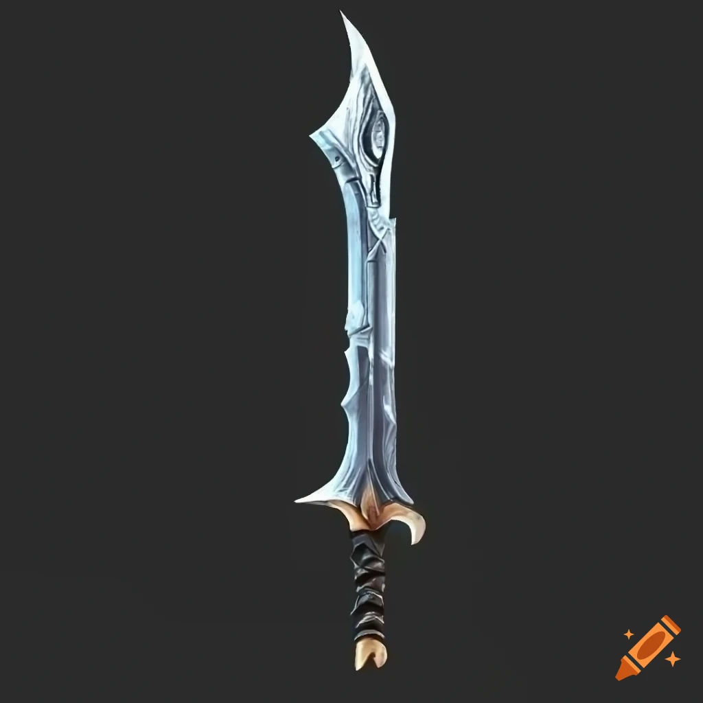 Mythic straight elite sword in a vertical symmetrical composition on a black background