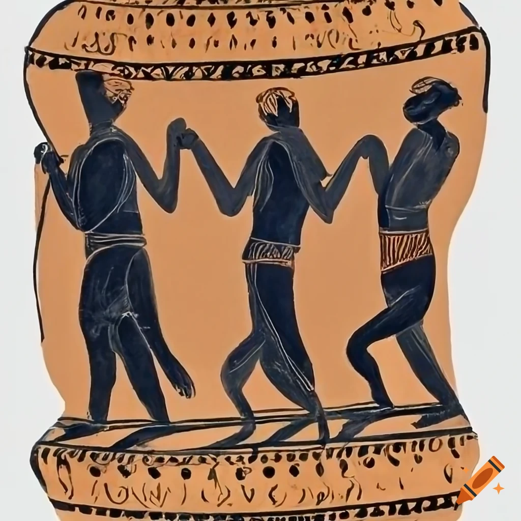 Dance inspired by ancient Greek pottery with ochre, black, and white tones