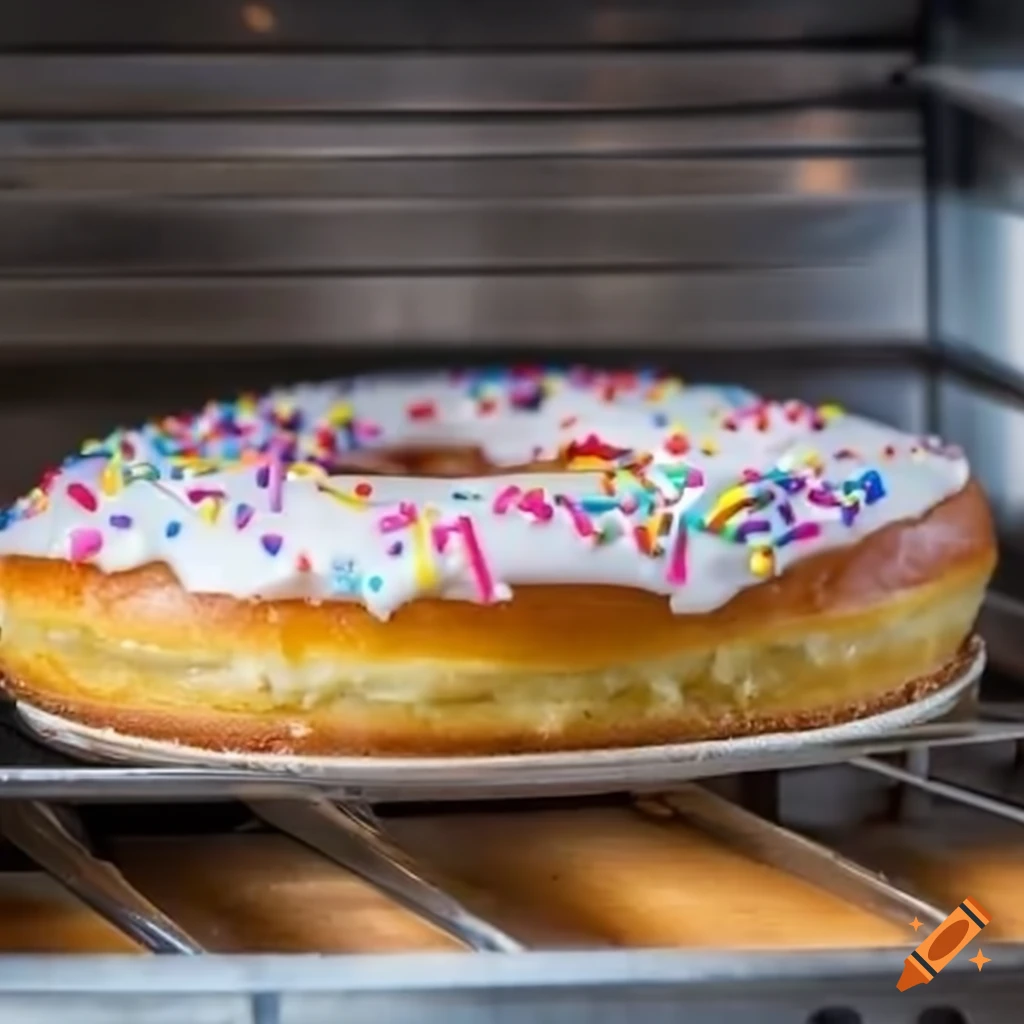 Huge donut in an oven for commercial photography