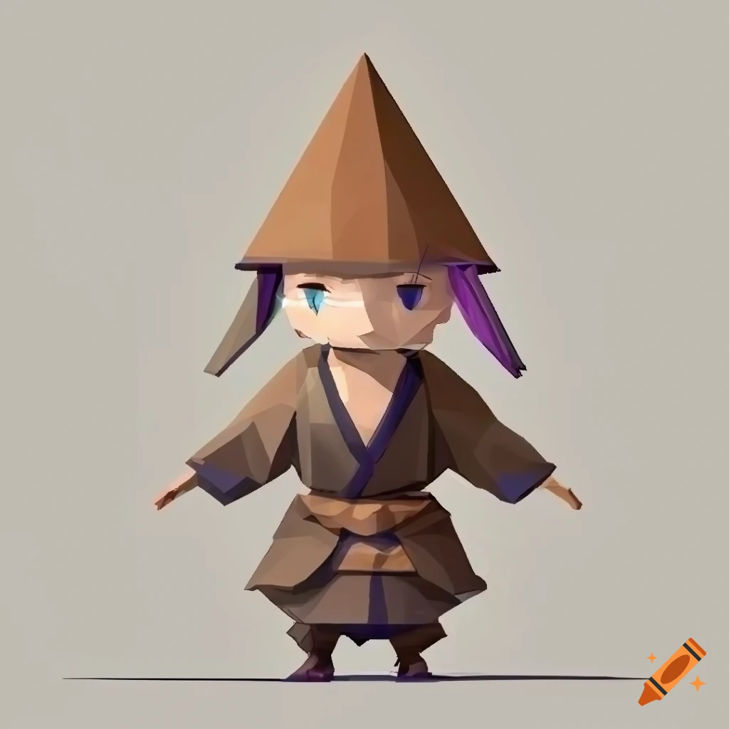 Ancient Japanese Majutsu Mahoushi monk in low poly style