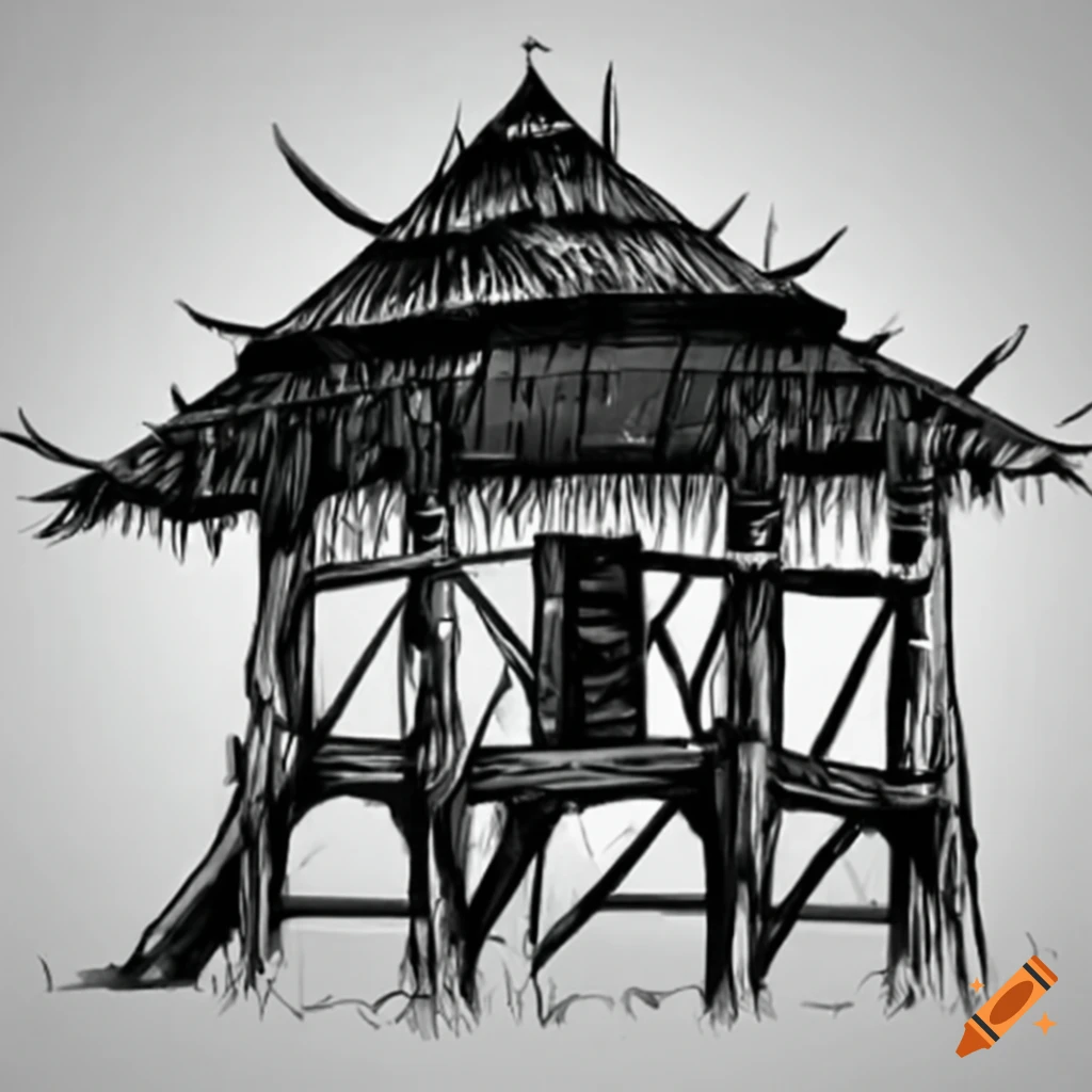 Bamboo house built with ancient skills in sketch form