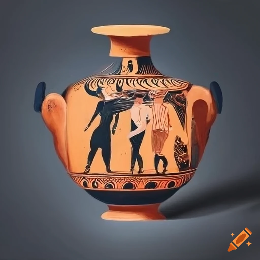 Modern people enjoying music and good company inspired by ancient Greek pottery