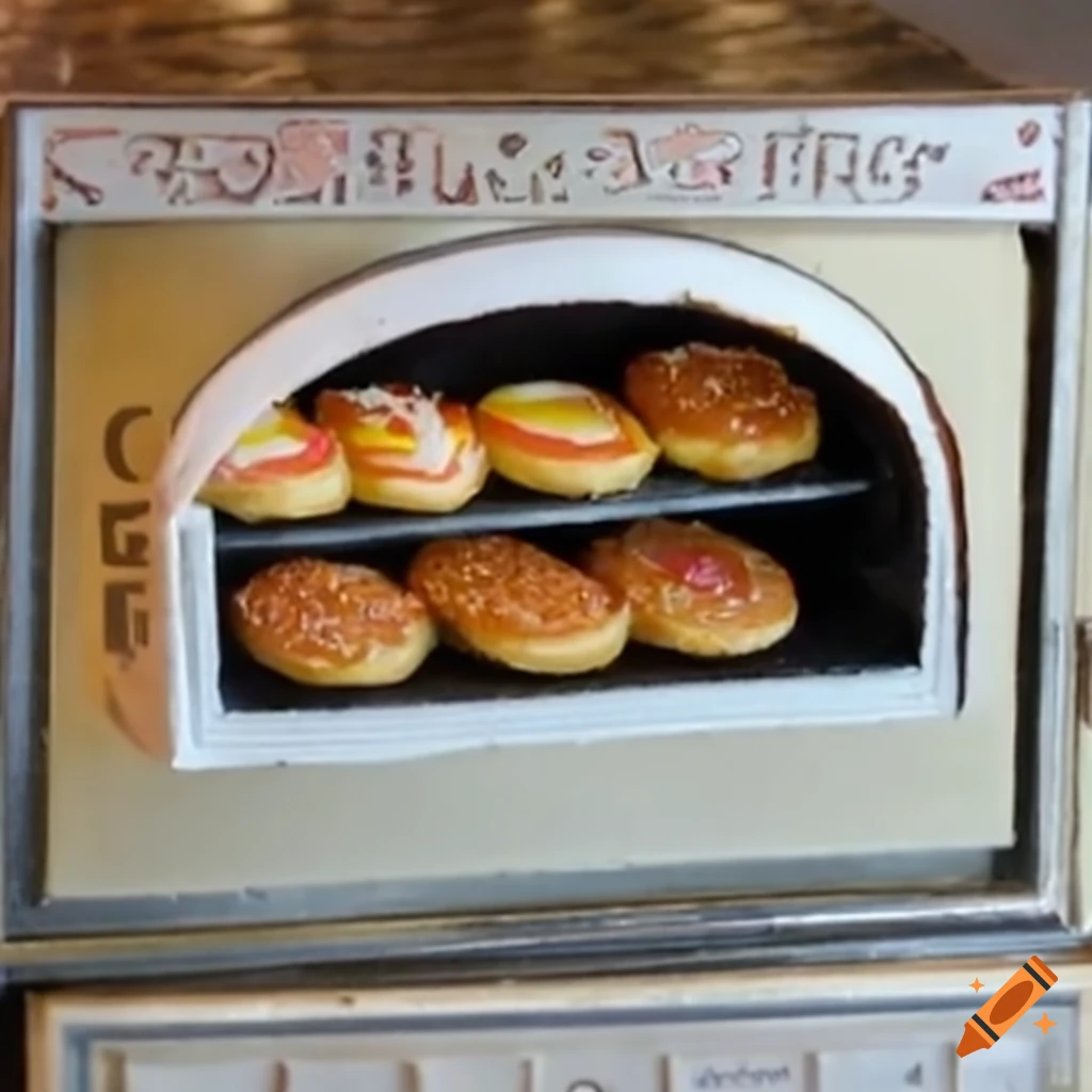 Miniature diorama of donuts in an oven