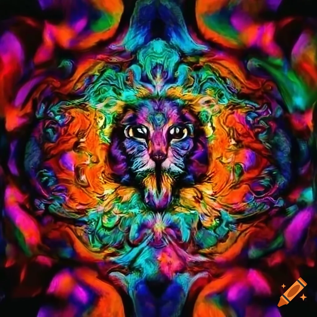 Vibrant tiger with swirling colors in a symmetrical design