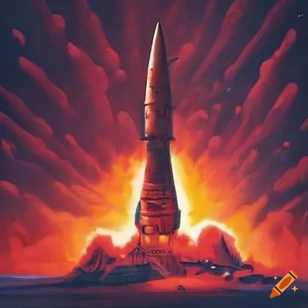 70s sci-fi red missile attack art