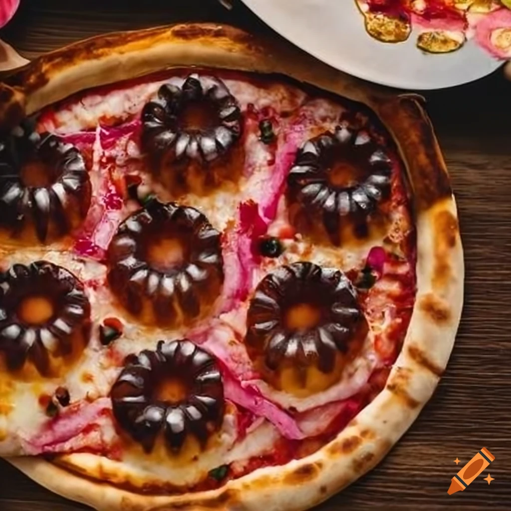 Scrumptious magret de canelé pizza with intricate detail and colorful decor