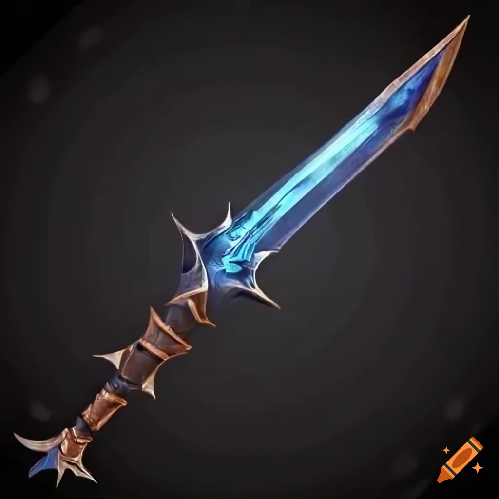 Mythic straight elite sword on black background with vertical symmetry