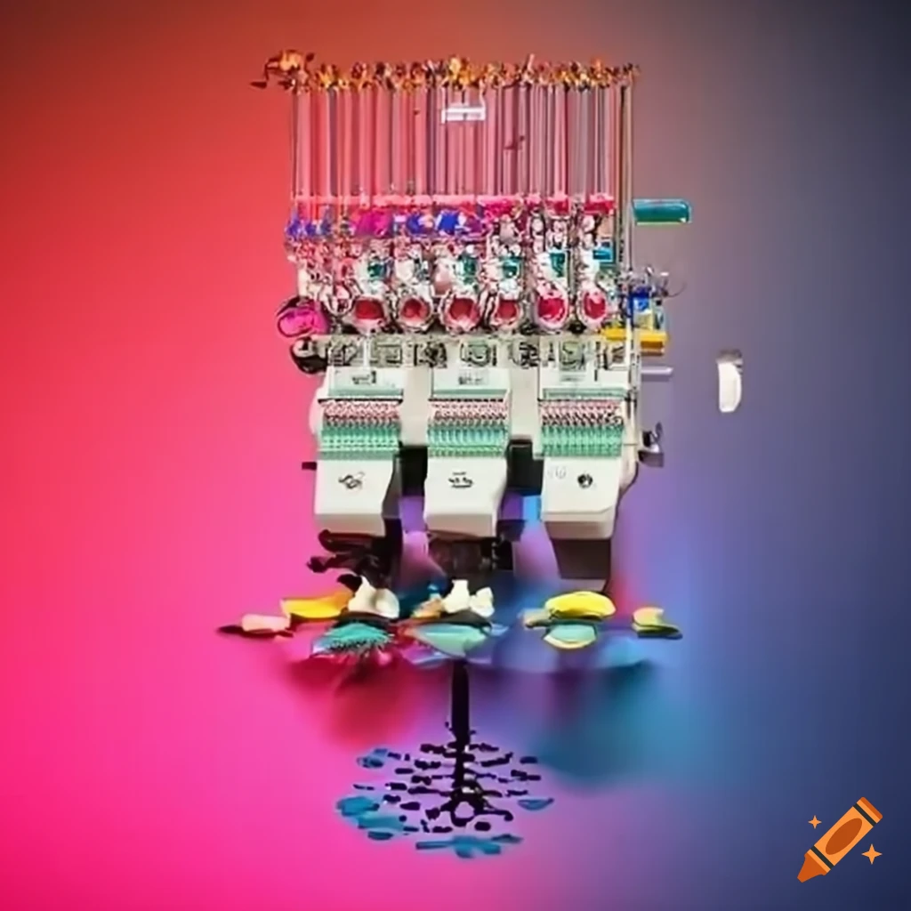 Tajima embroidery machine creating colorful embroidered logo with threads