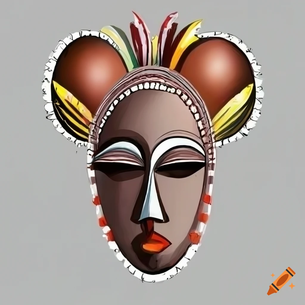 African tribal mask depicted in a cartoon art style