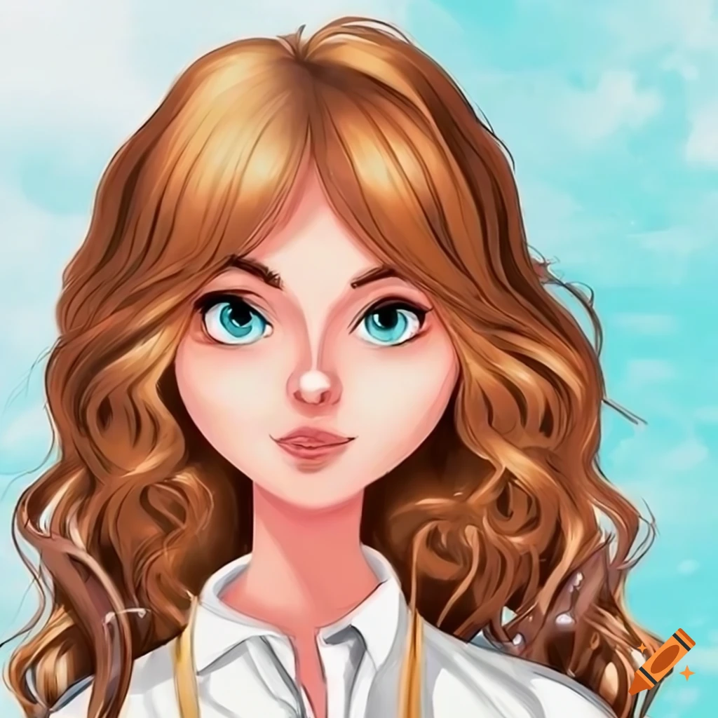 German female student in cartoon style