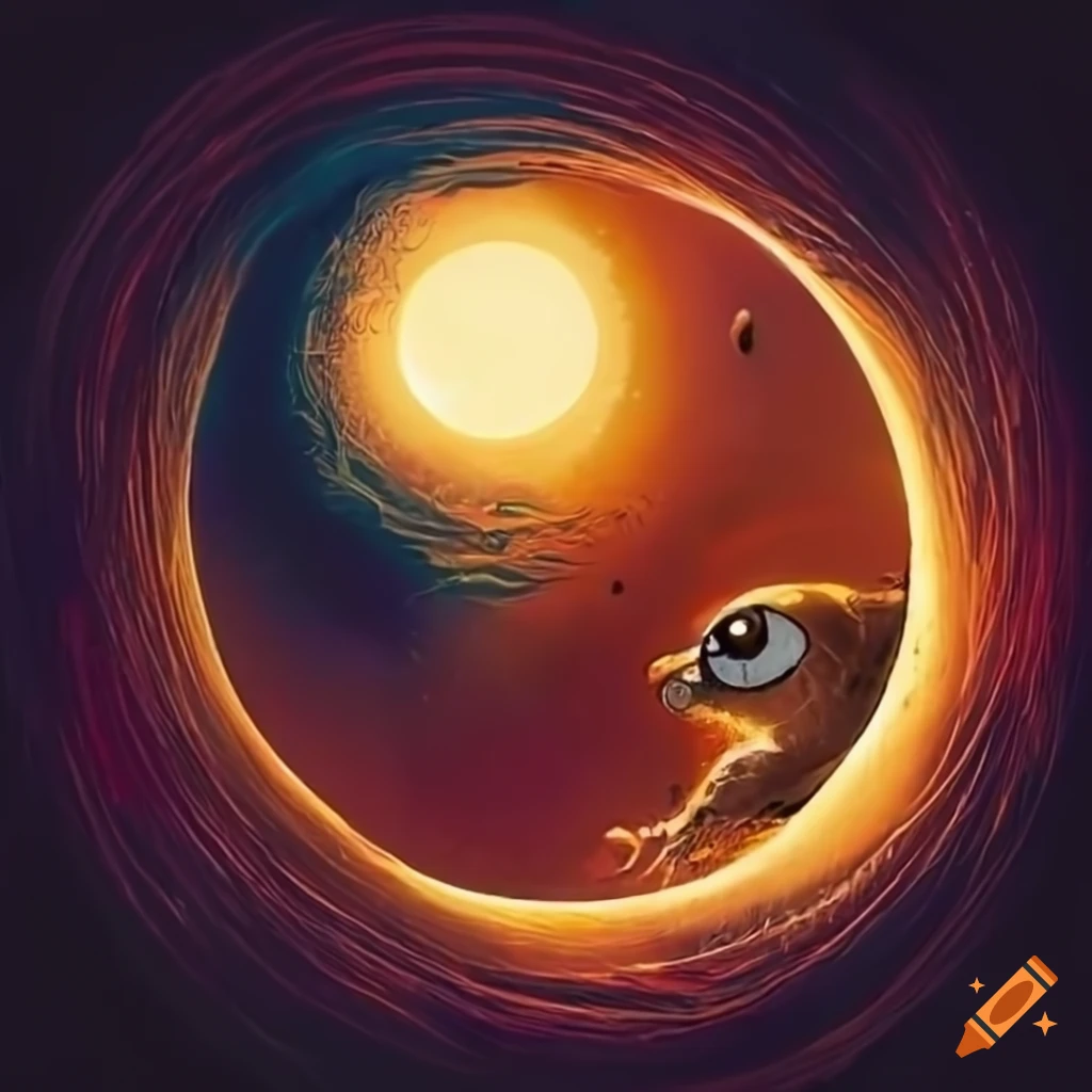 Sun and moon intersecting in Tim Burton style