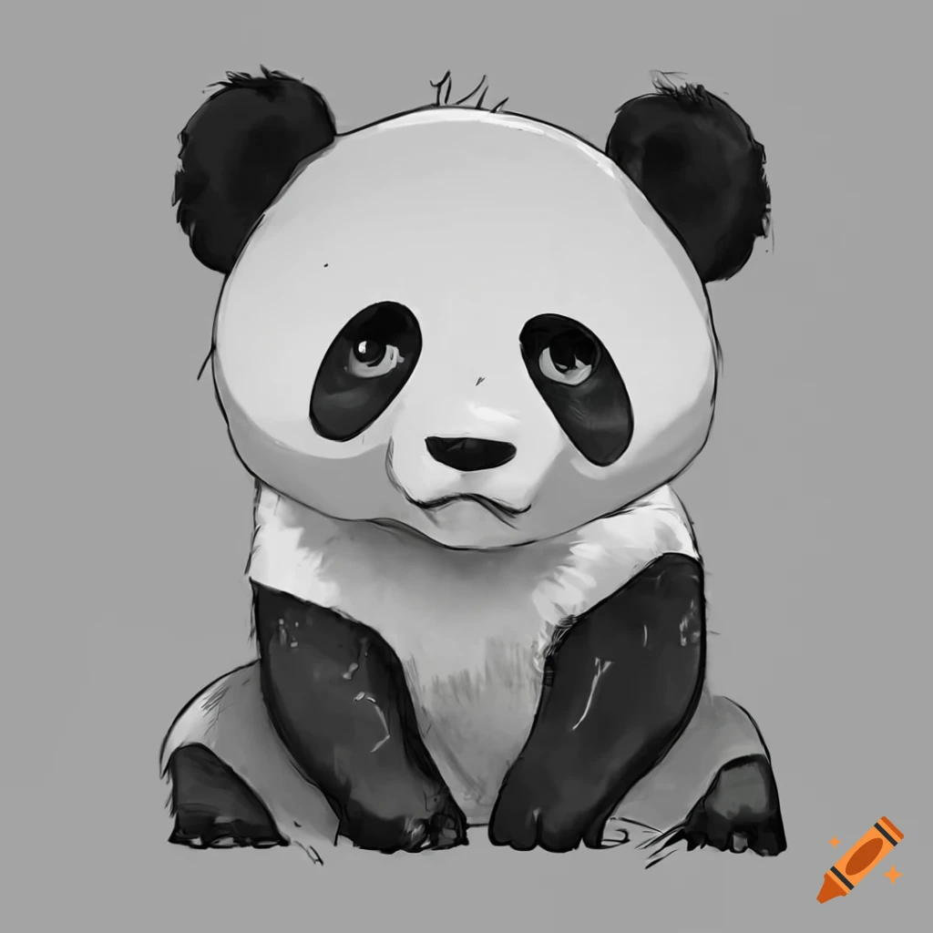 Cartoon style black and white panda caricature drawing