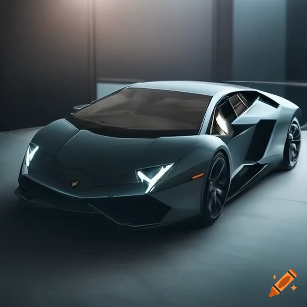 Futuristic Lamborghini car in an elegant showroom