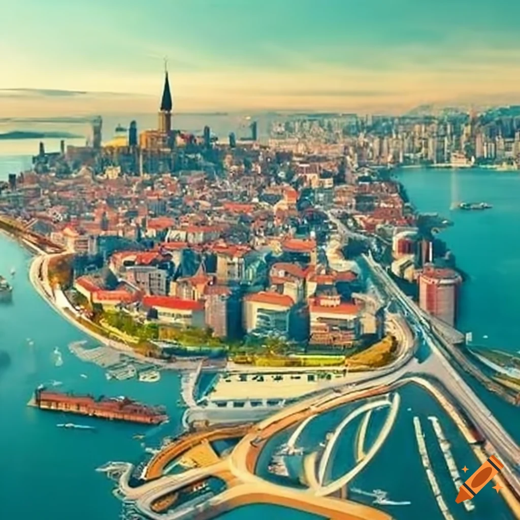Polycentric city structure with green areas, parks, and improved public transport in Istanbul