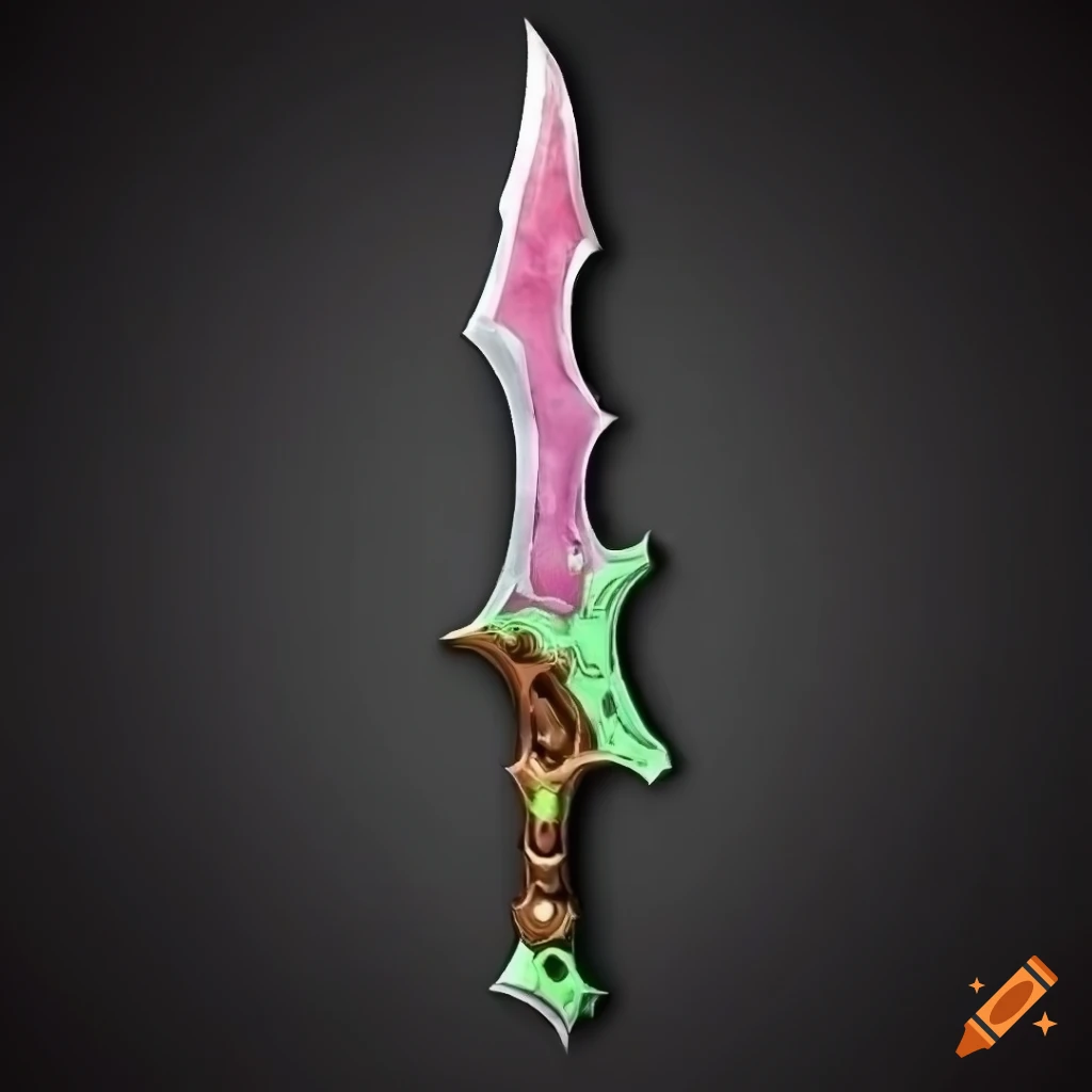 Mythic poison scimitar weapon with vertical symmetry on black background