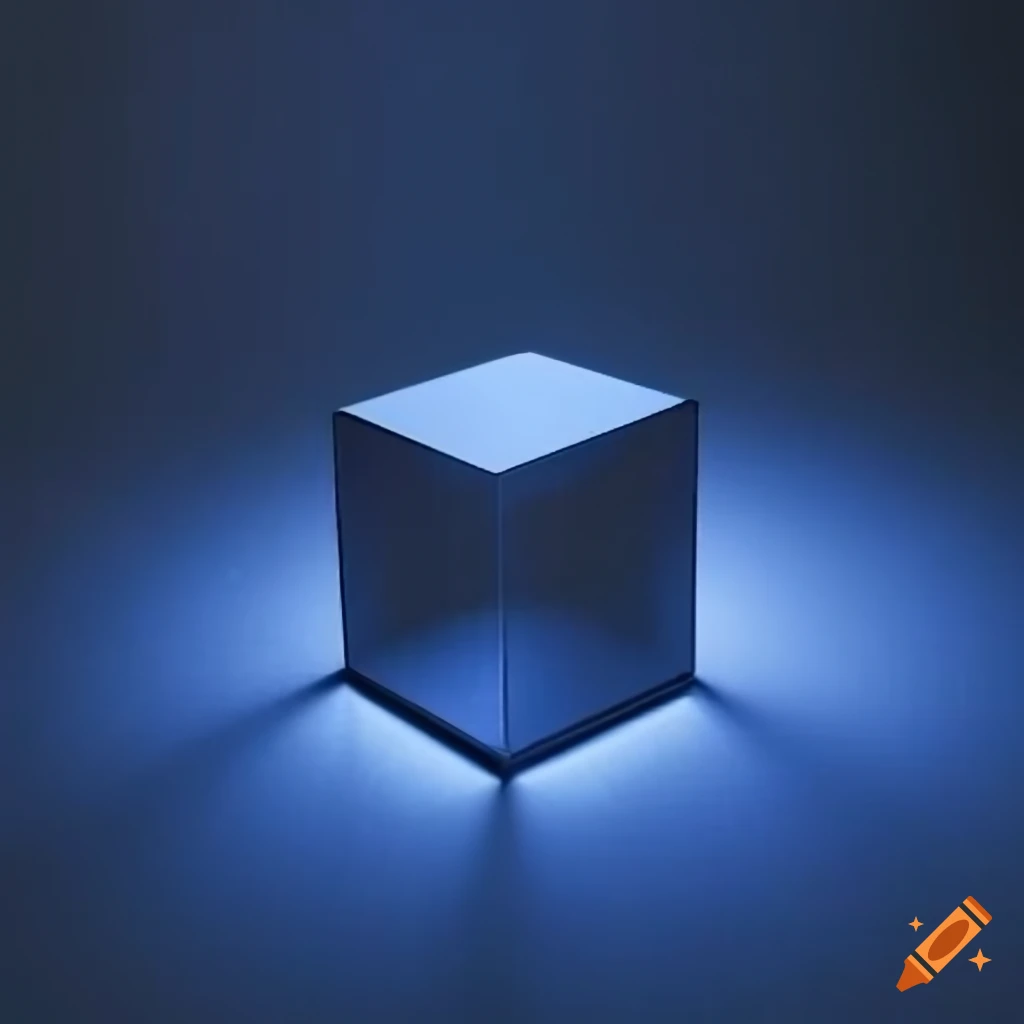 Cube emitting blue light in a dark room