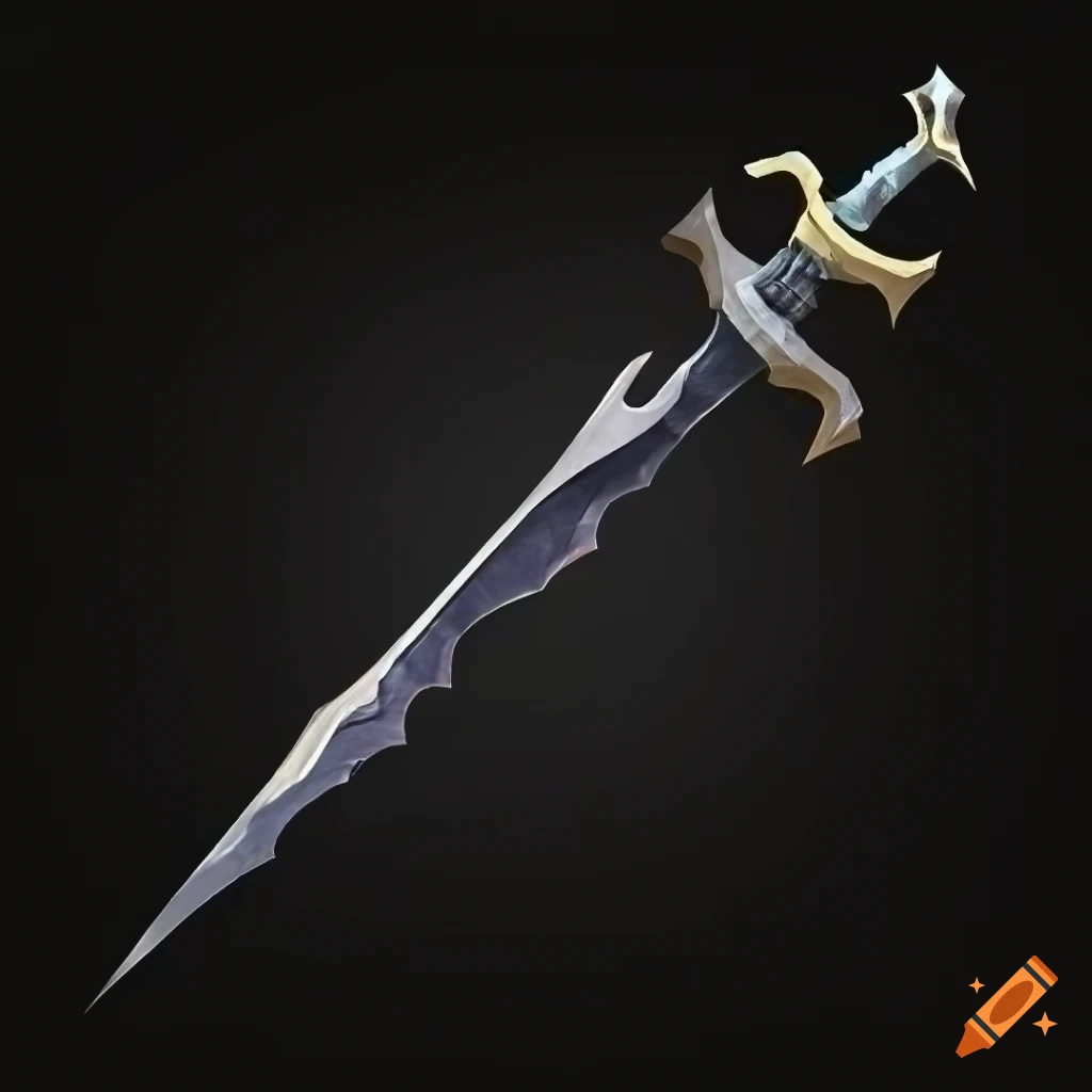Mythic elite poison scimitar weapon with vertical symmetry on black background