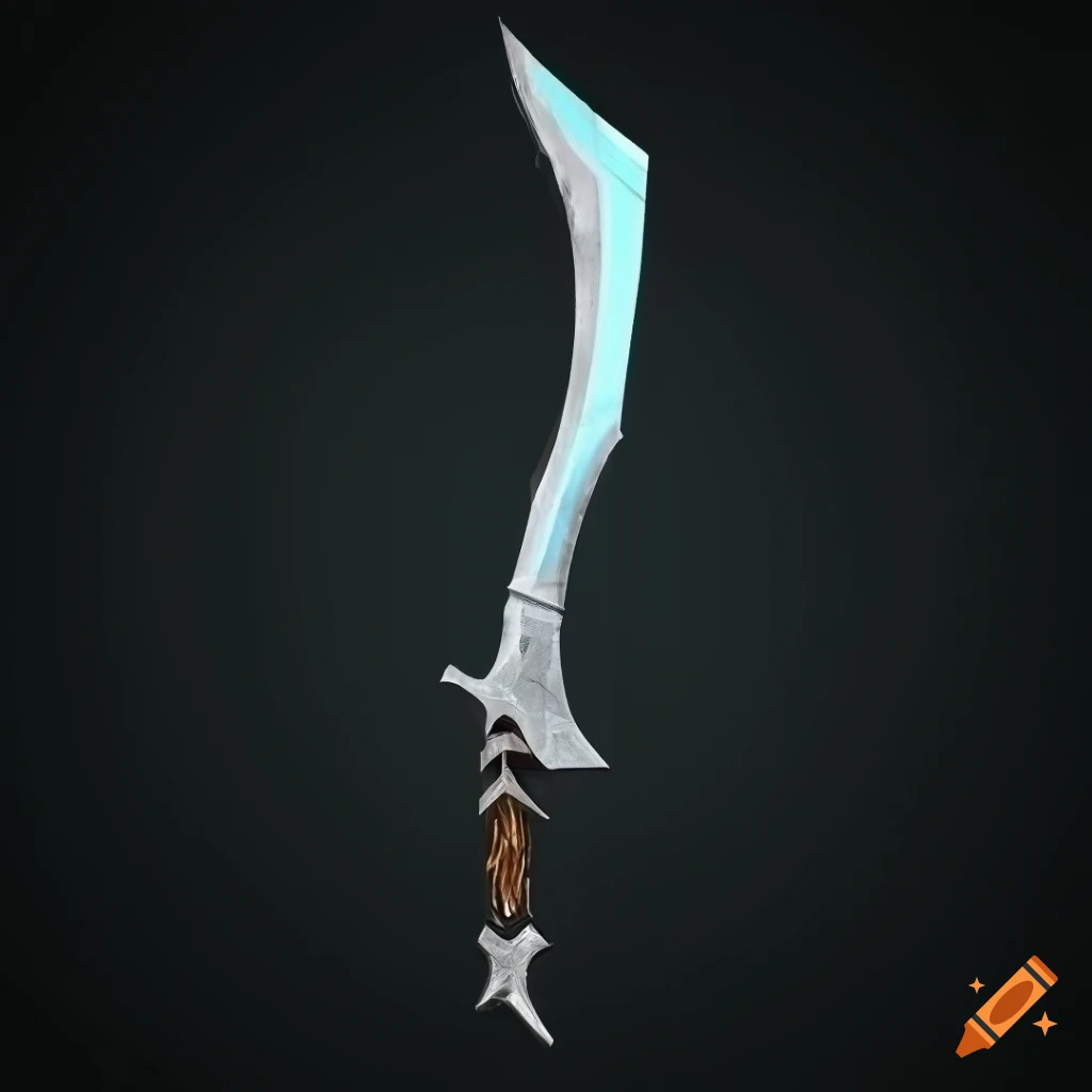 Mythic elite scimitar weapon with vertical symmetry on a black background