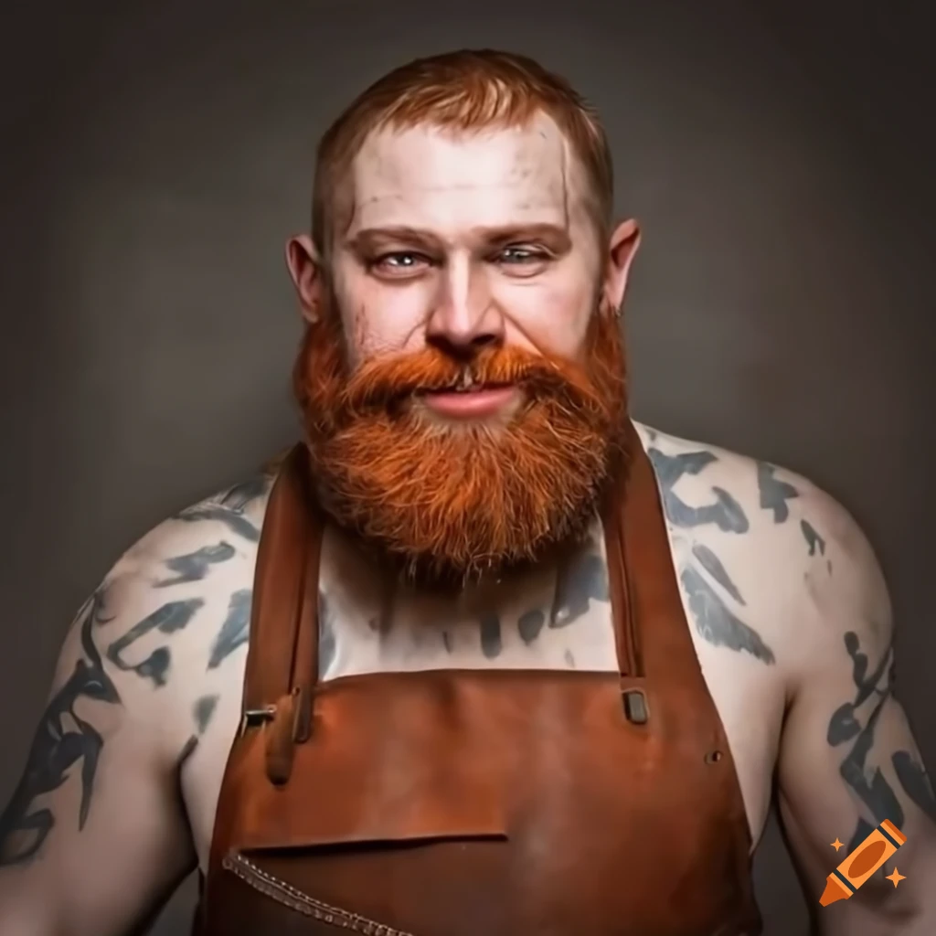 Skilled blacksmith in traditional leather apron with a warm smile