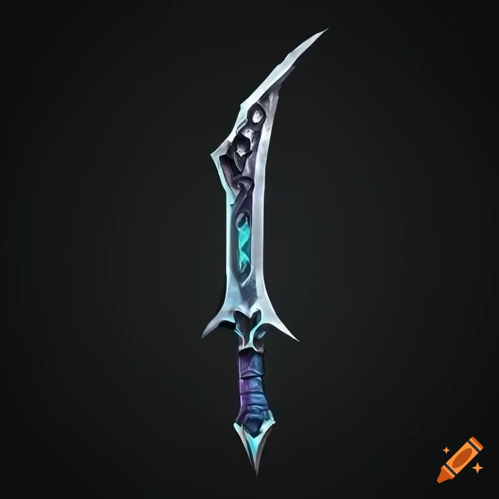 Mythic elite poison scimitar weapon with vertical symmetry on black background