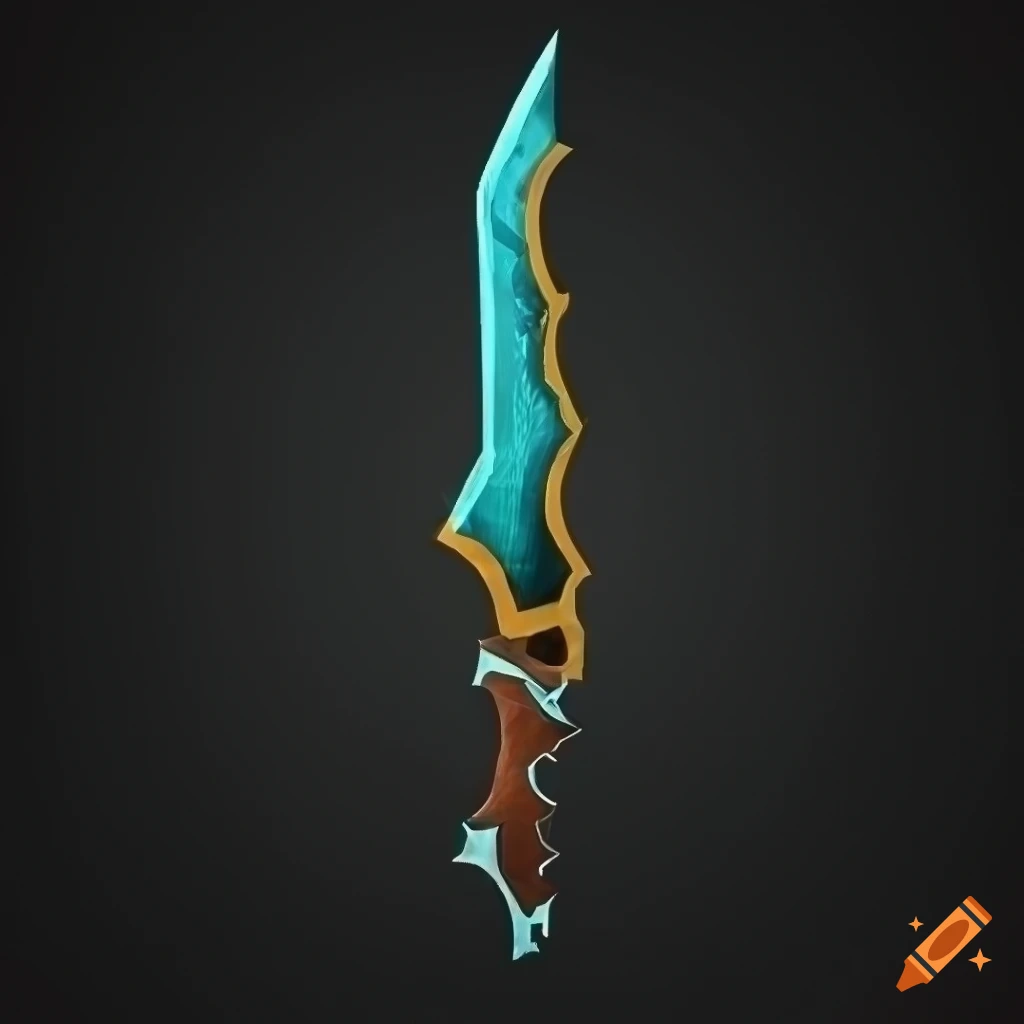 Mythic elite poison scimitar weapon with vertical symmetry on black background