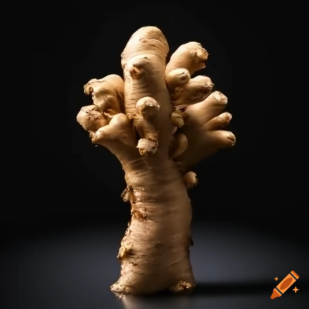 Wet ginger root on black background in stunning 8k resolution