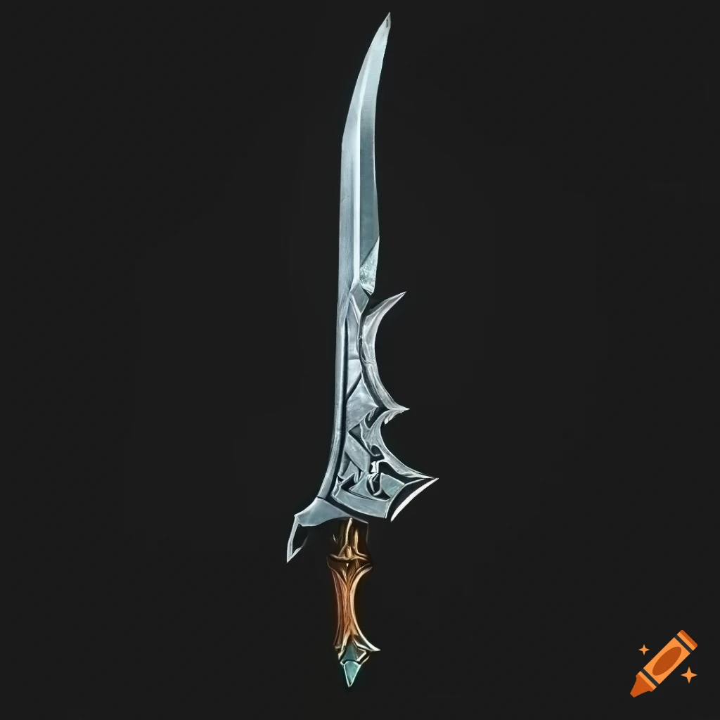 Mythic straight elite scimitar weapon with vertical symmetry on a black background