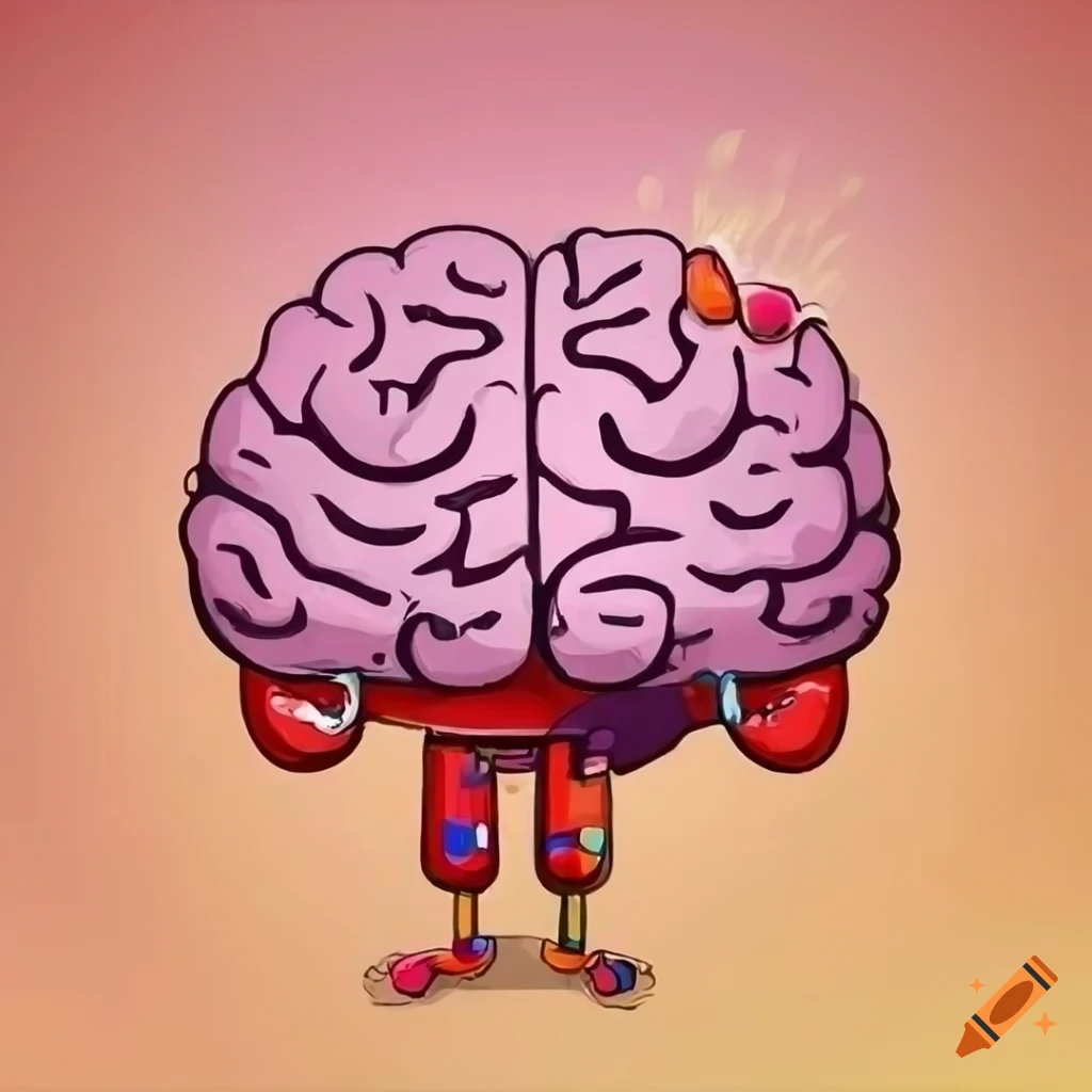 Cartoon style brain surrounded by paint
