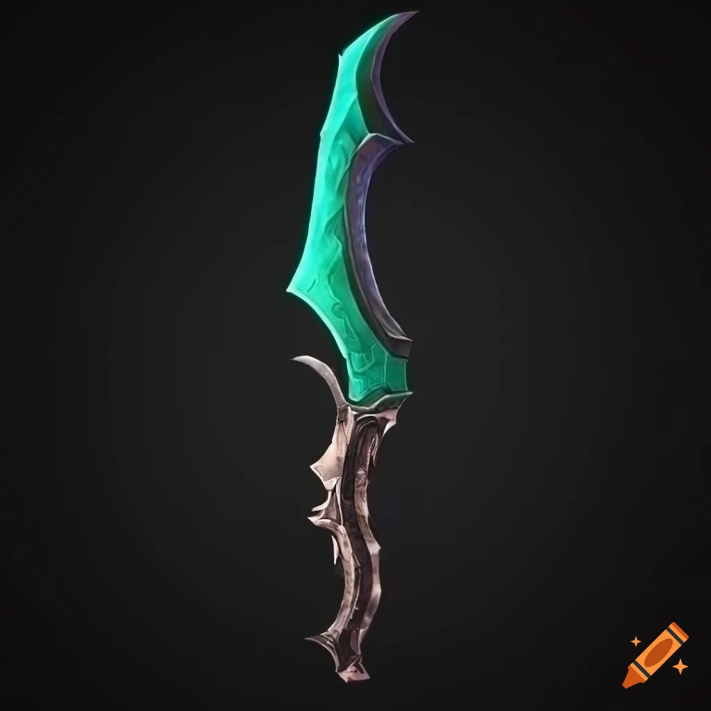 Mythic straight elite poison scimitar weapon with geometric design on a black background