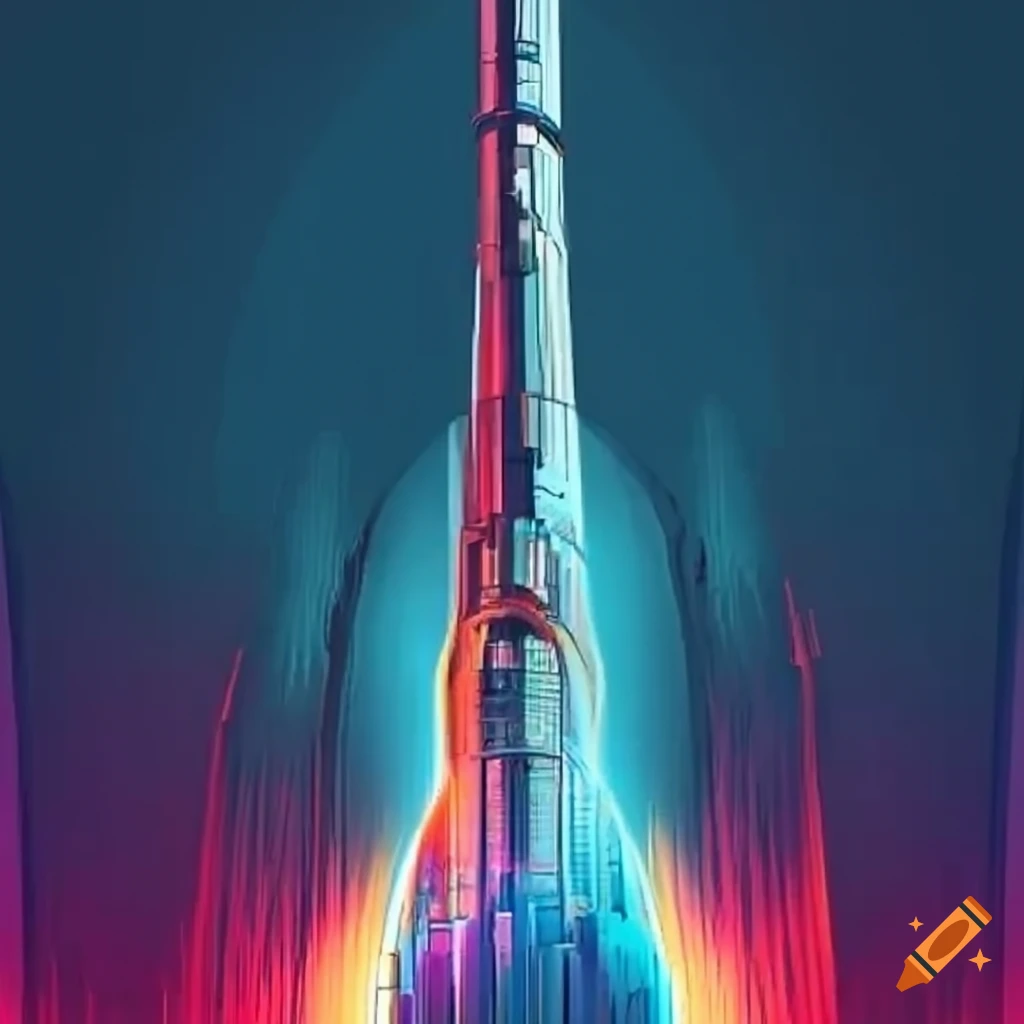 Futuristic spacecraft design: symmetrical cylindrical body with a conical tip