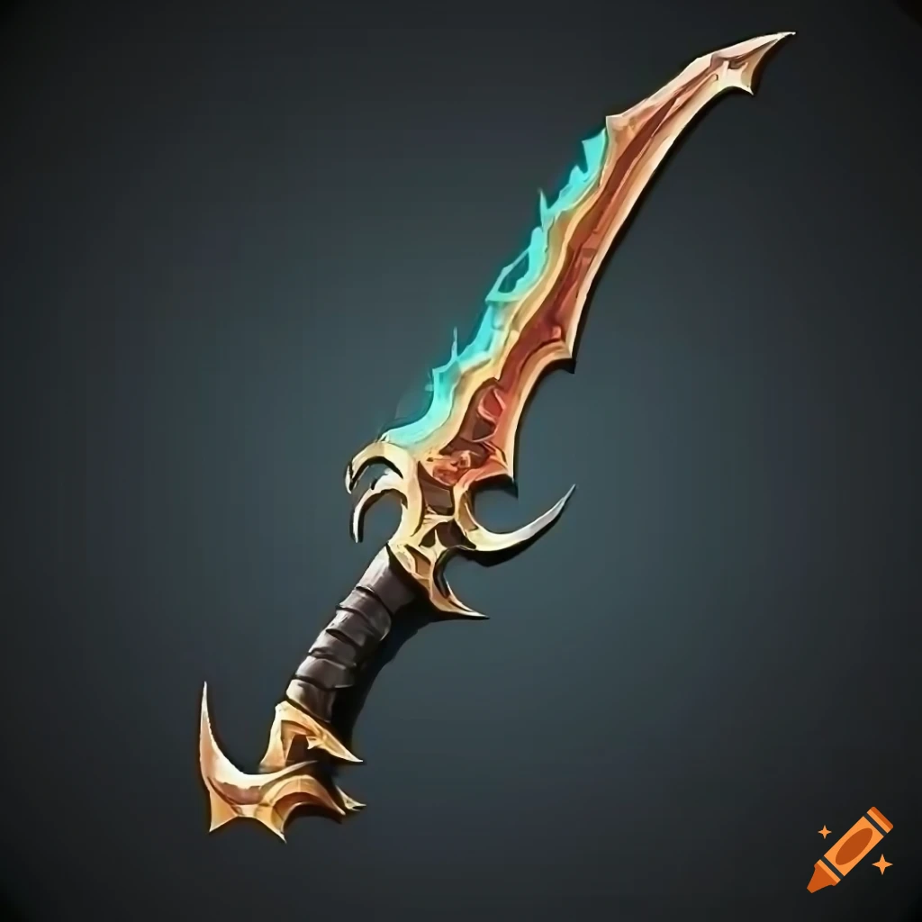 Mythic straight elite magic scimitar weapon with vertical symmetry on black background