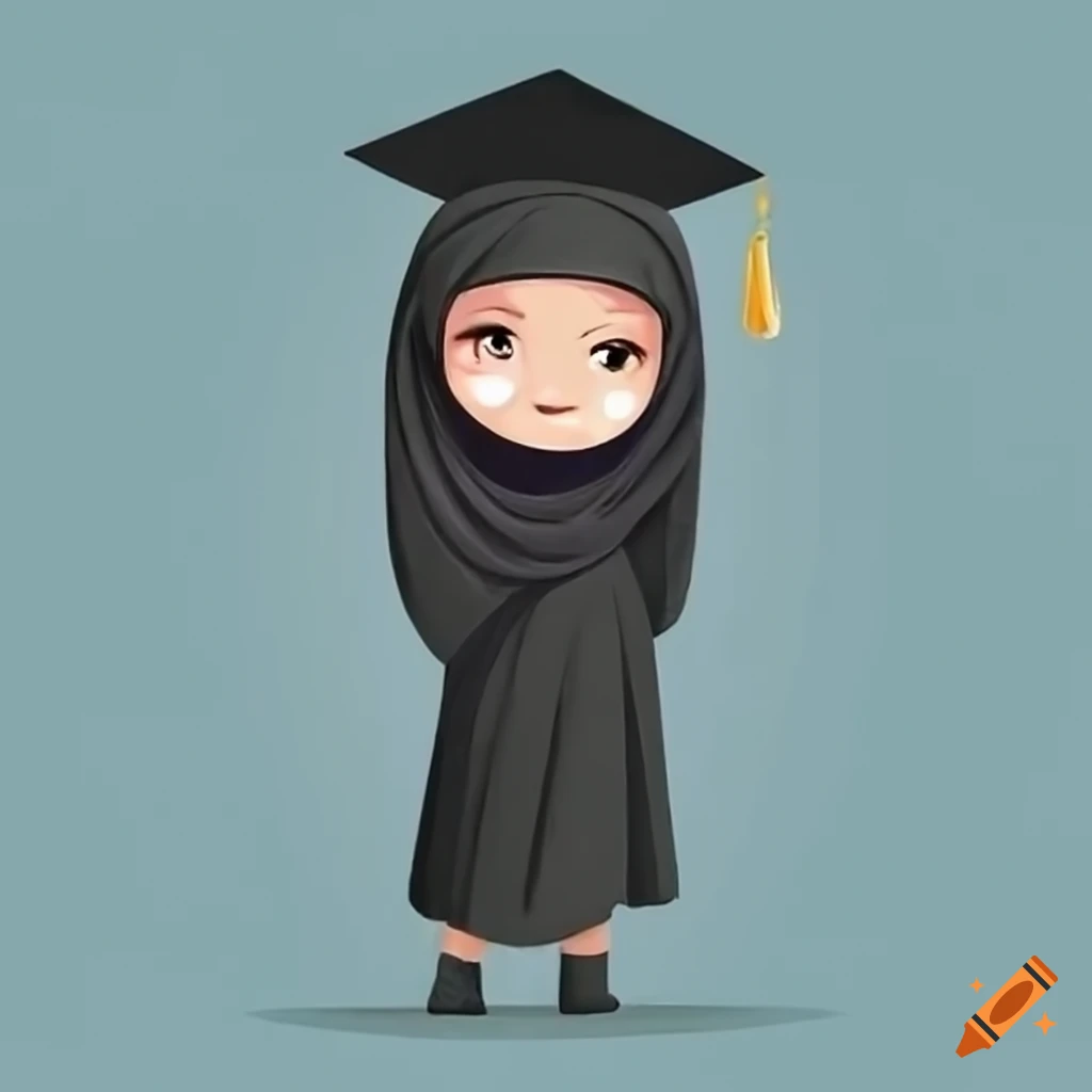 Girl with black hijab wearing graduation hat