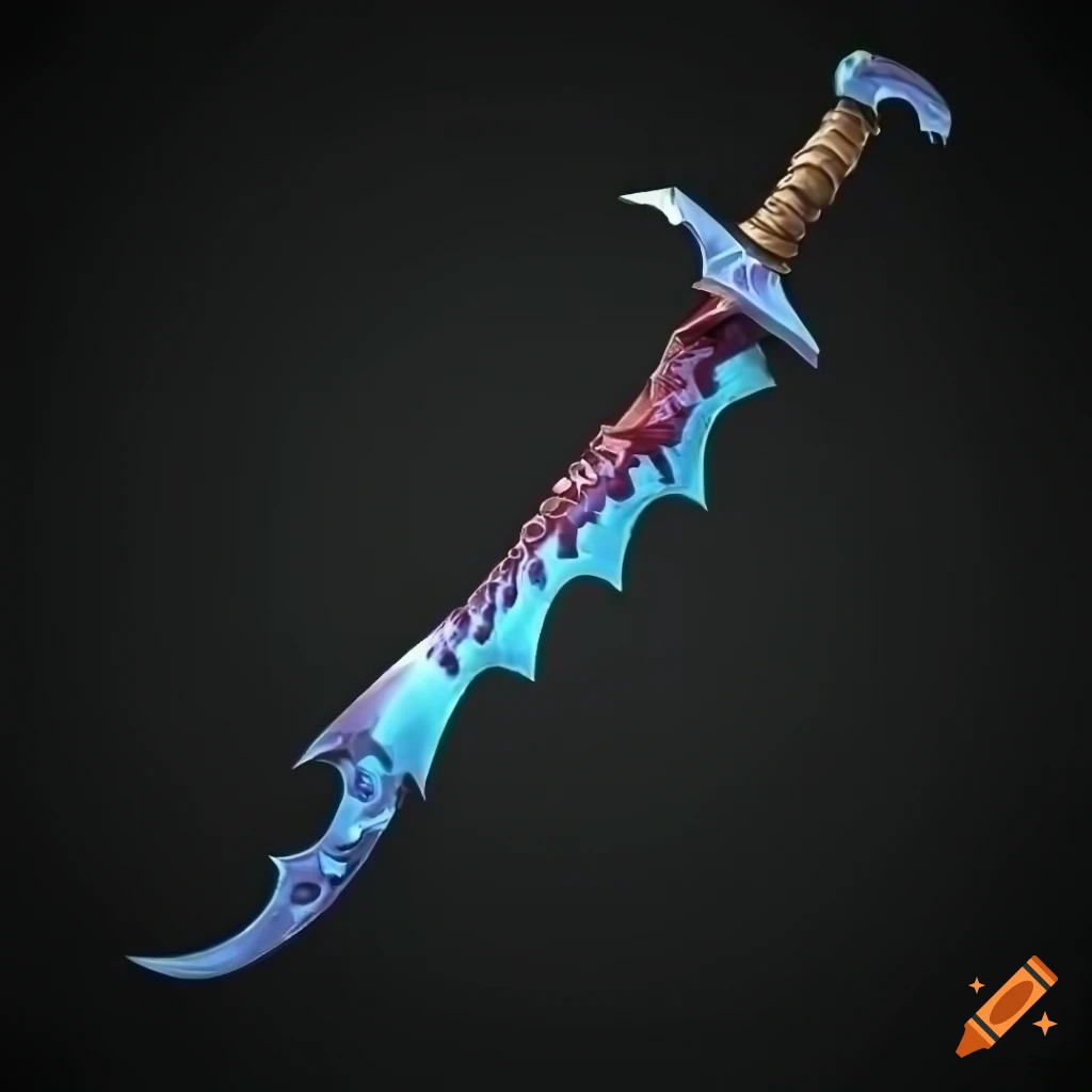 Mythic elite poison scimitar weapon with vertical symmetry on black background