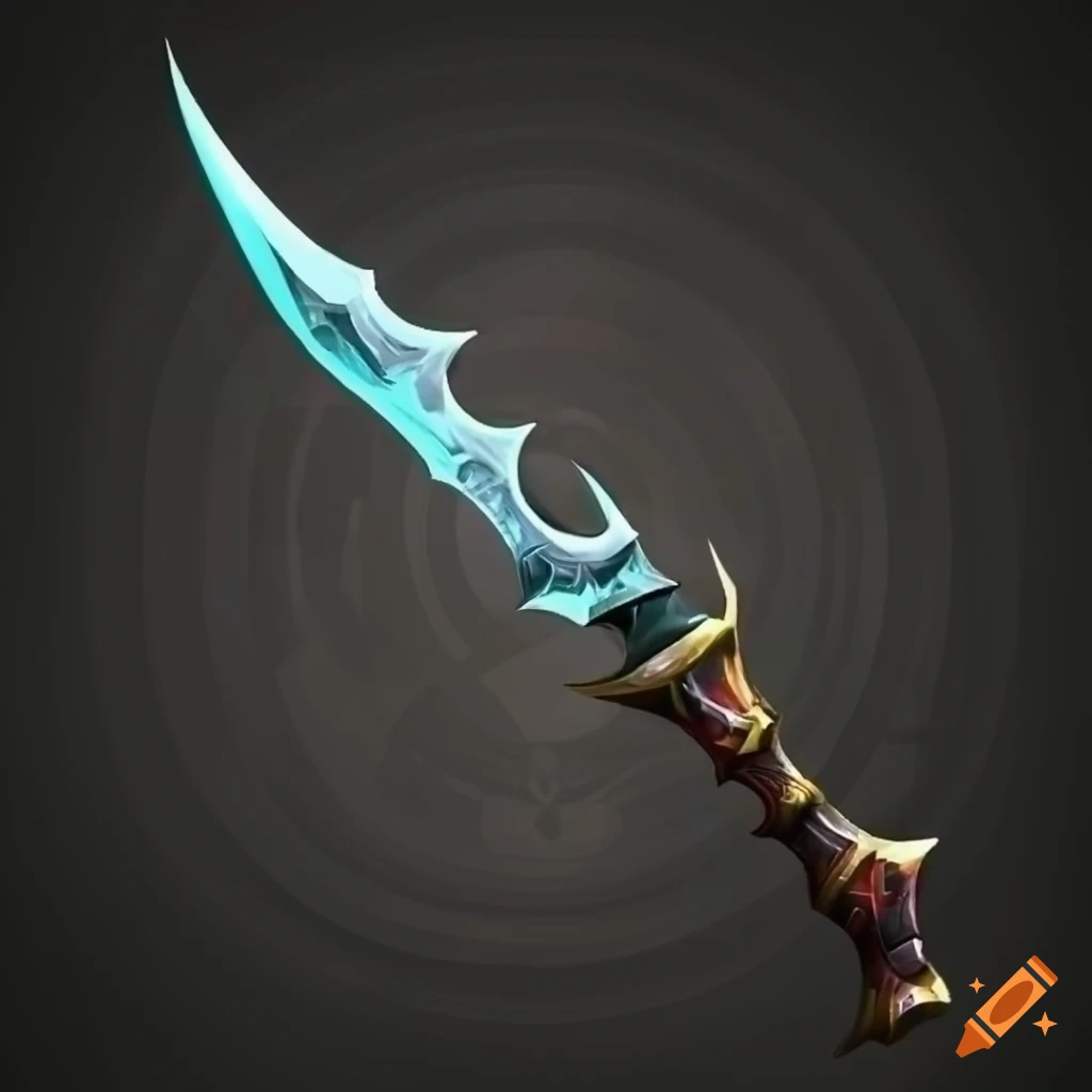 Mythic elite poison scimitar weapon with vertical symmetry on black background