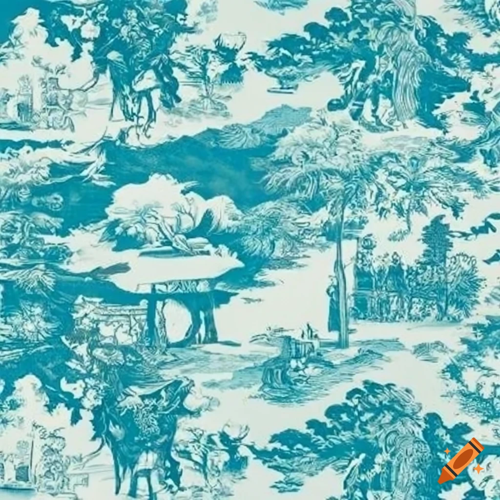 Pale turquoise and black toile wallpaper design