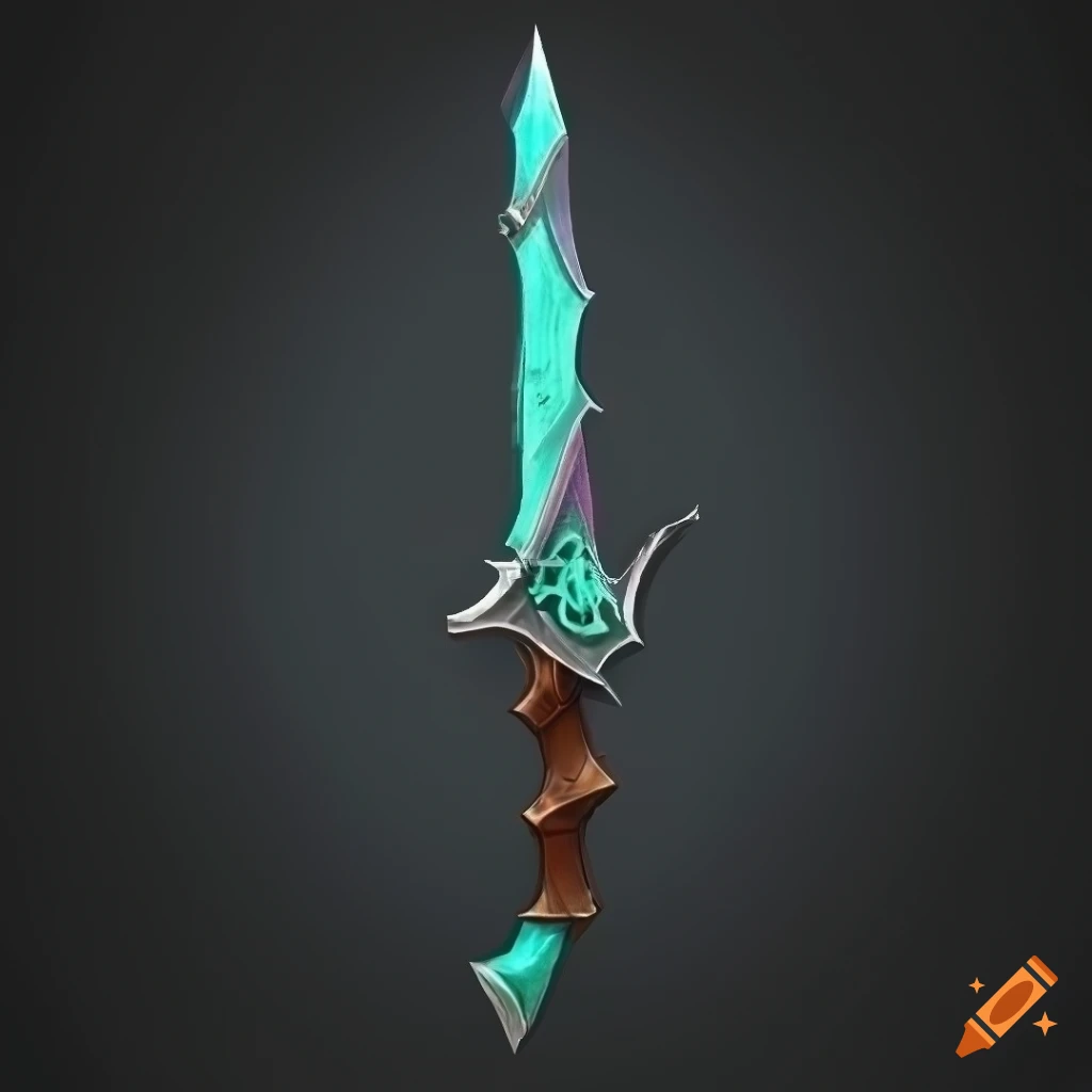 Mythic elite poison scimitar weapon with vertical symmetry on a black background