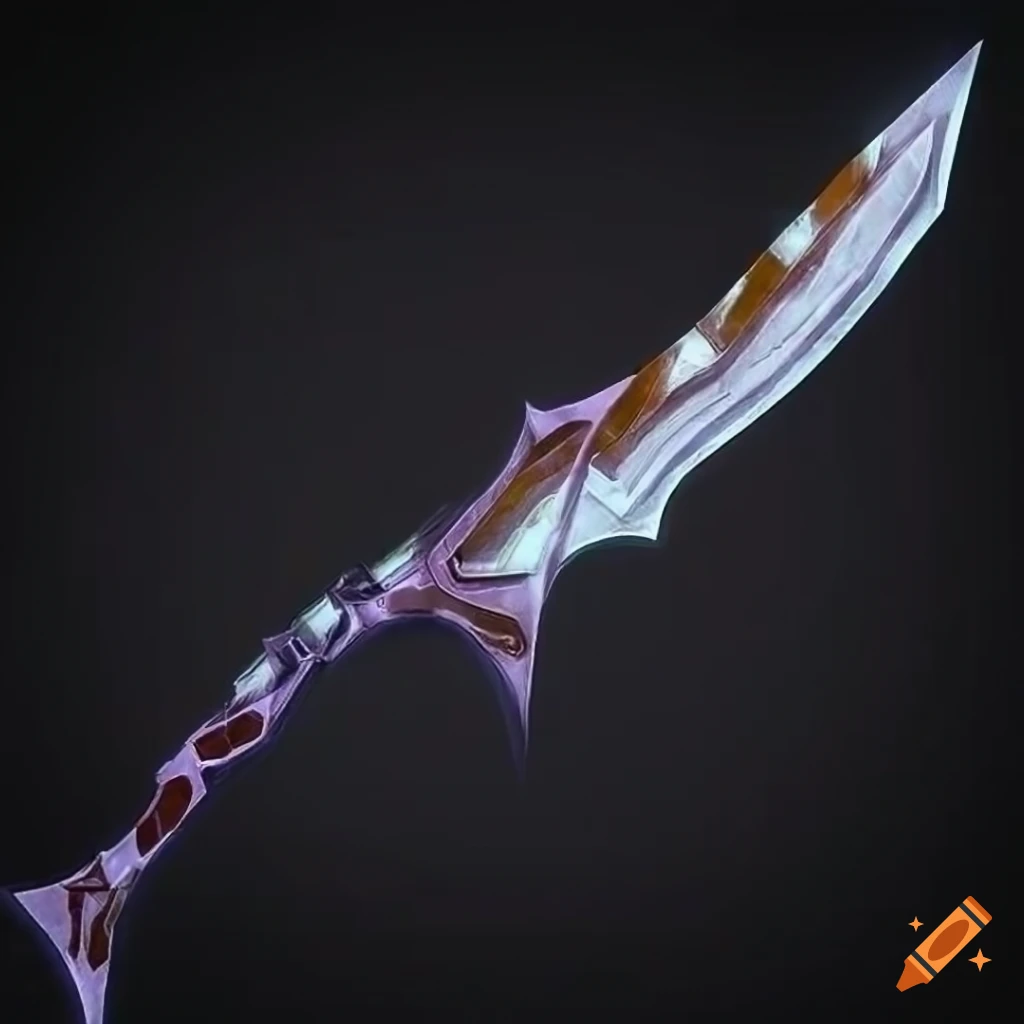 Mythic elite poison scimitar with vertical symmetry on a geometric black background