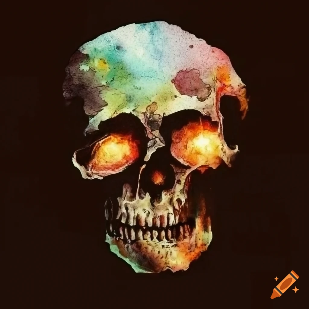 Skull in surreal engraving with Bukowski quote