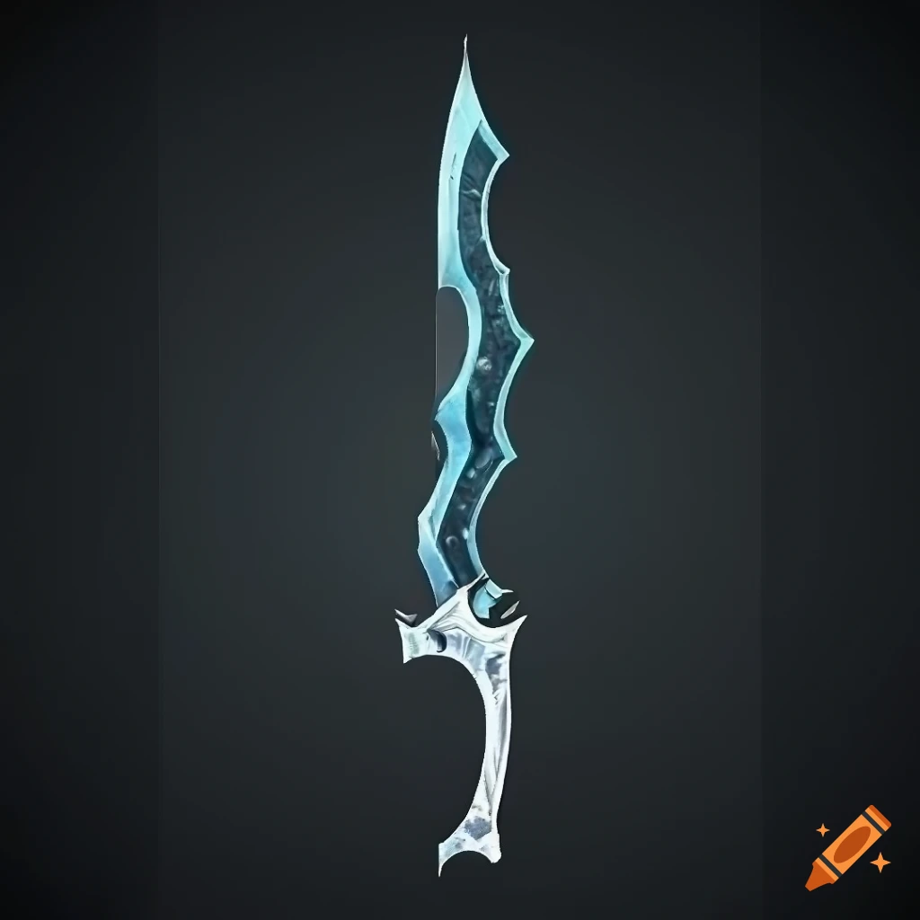 Mythic elite scimitar weapon with vertical symmetry on black background
