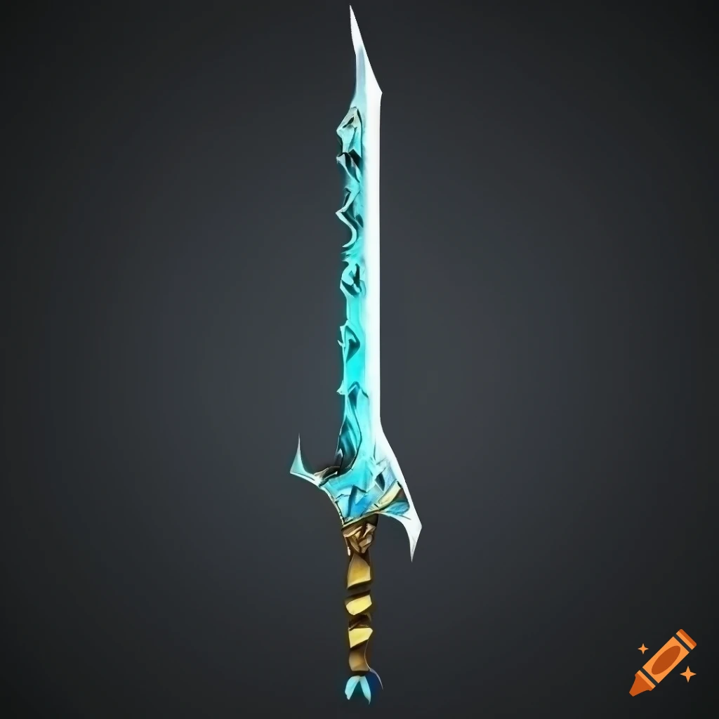 Mythic elite sword with vertical symmetry on black background, geometric design