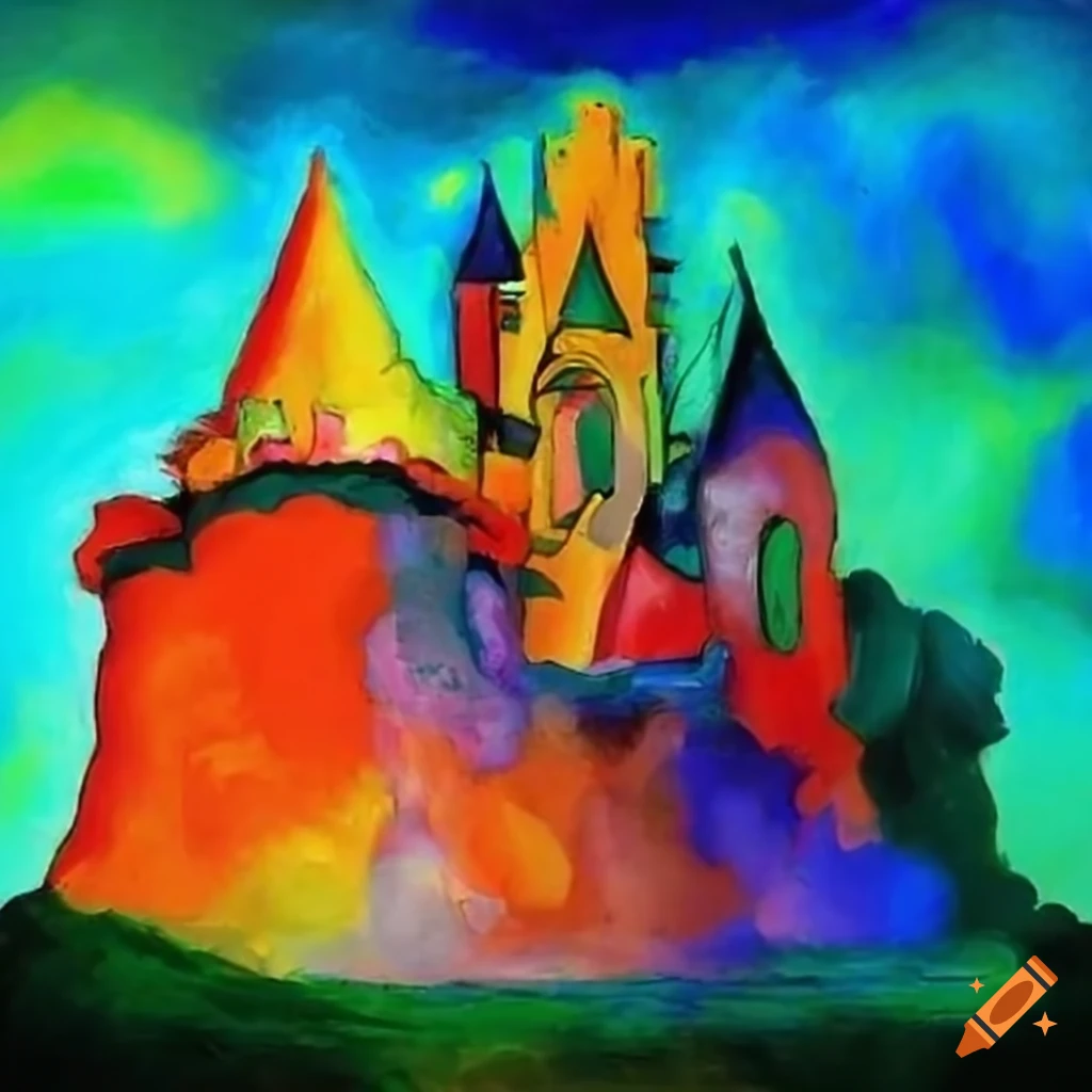 Colorful painting of a fairy tale castle by Kandinsky and Appel
