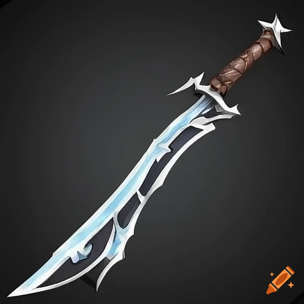 Mythic elite scimitar weapon with vertical symmetry on a black background