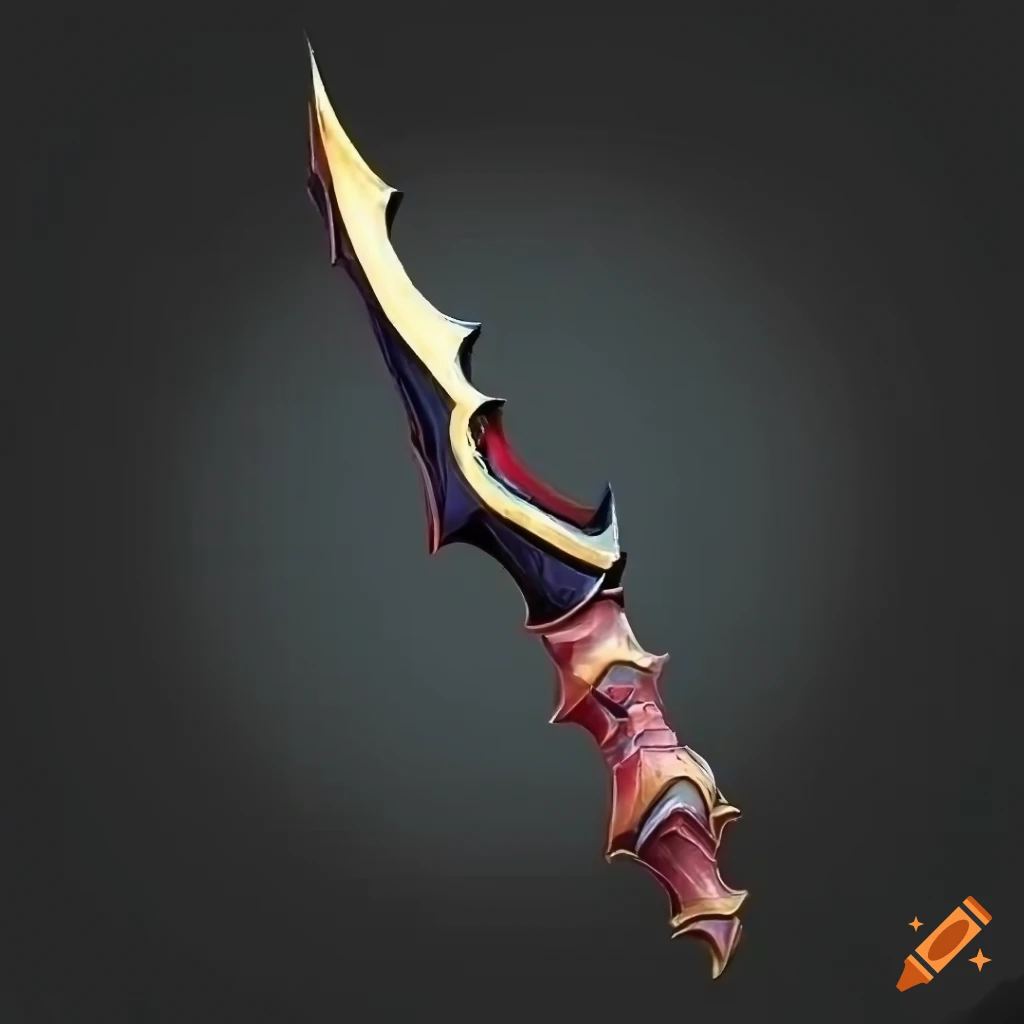 Mythic elite poison scimitar weapon with vertical symmetry on a black background