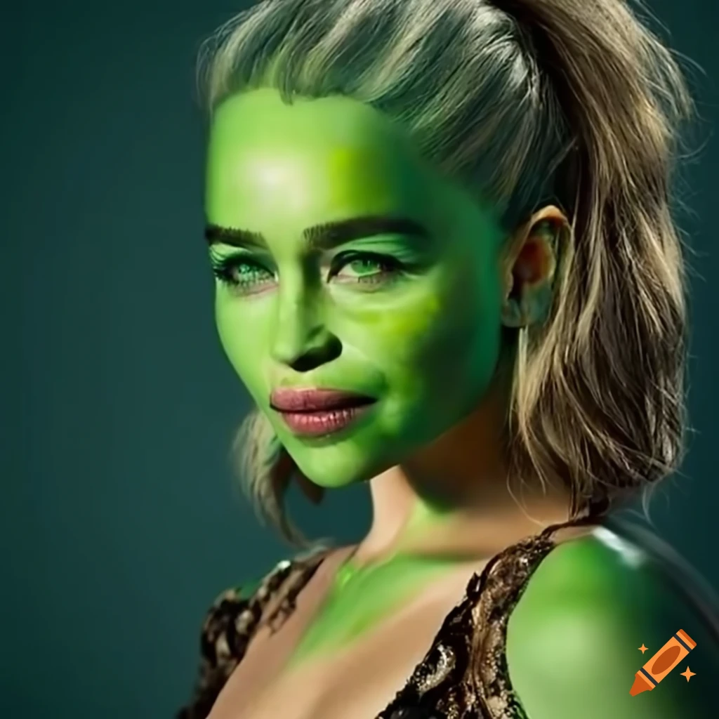 Emilia Clarke's transformation into 'The Mask' character with green face painting